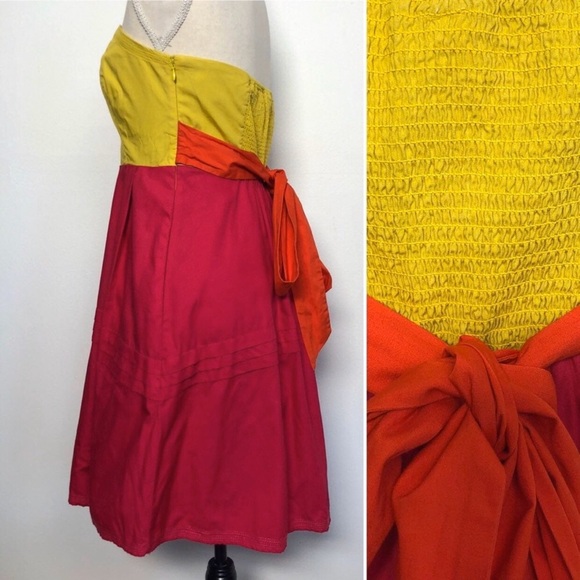 Anthropologie Maeve Strapless Neon Block Dress - Picture 2 of 5